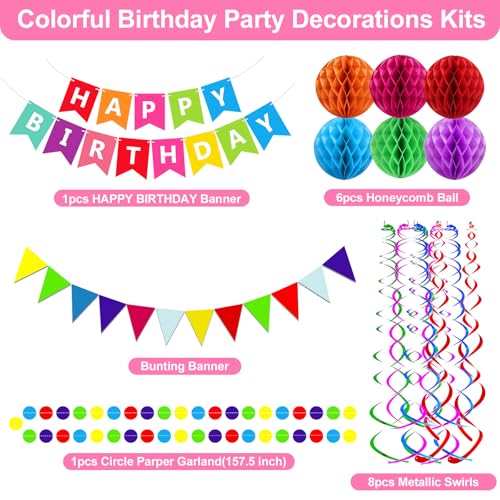FECEDY Birthday Party Decorations Set with Banner, Honeycomb Balls and Confetti