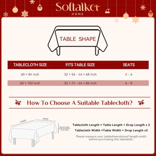 Softalker 60 x 84 Inch Rectangular Tablecloth – Snowman Red Plaid (Plaid Snowman) Christmas