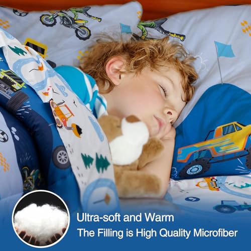 5-Piece Kids Construction Car Comforter Set - Twin Size Bed in a Bag