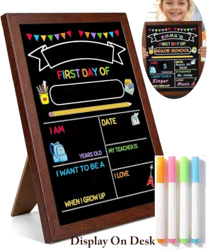 Reusable First Day of School Sign Board with 4 Markers, 13x9.5 Inch
