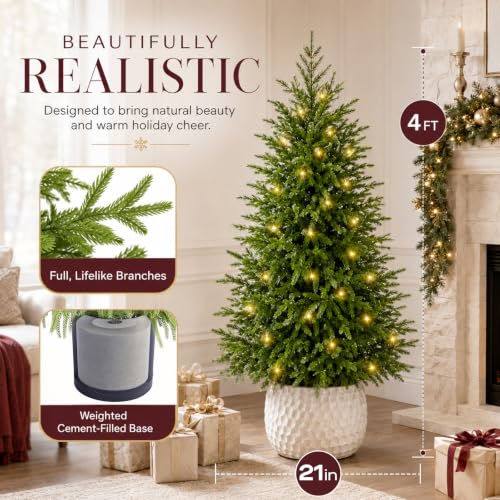 4FT Artificial Norfolk Pine Christmas Tree with Lights - Prelit Holiday Decor