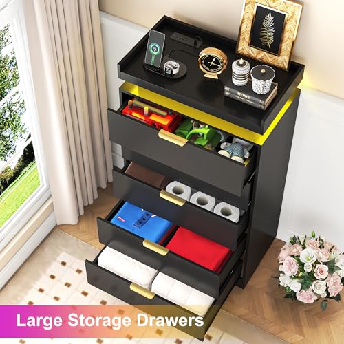5-Drawer Tall Dresser with LED Lights, Power Outlet & USB Charging Station