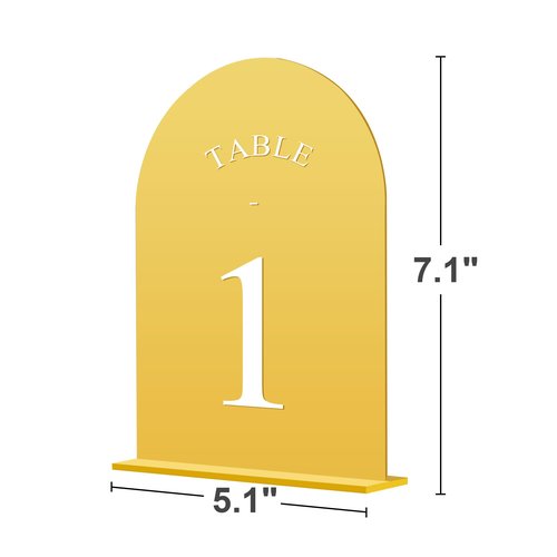 JOYIT Arch Wedding Table Numbers 1-20 with Stands – 5" X 7" Acrylic Mirrored Gold Table Number Holders, Perfect for Wedding Receptions, Parties, Anniversaries, and Events