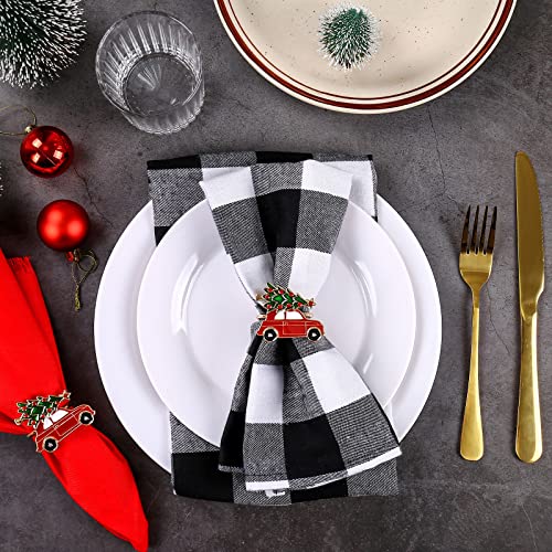 FEKIDO Red Truck Christmas Napkin Rings Set of 6 - Holiday Table Decor