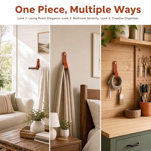 2PCS PU Leather Curtain Rod Holders, Wall Mounted Boho Strap Brackets