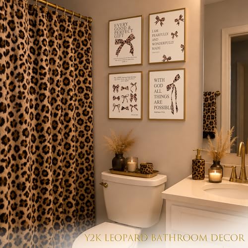 Leopard Bow Wall Art Prints Y2K Bible Verse Posters 10x8 Set of 4