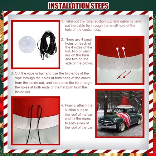 DGDRHZ Red Oversized Santa Hat Car Decoration 43x37 Inches - Christmas Auto Decor