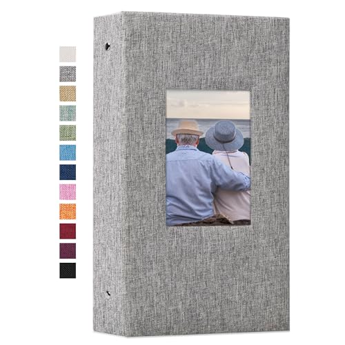 300-Pocket 4x6 Photo Album with Linen Hardcover and Display Window, Grey