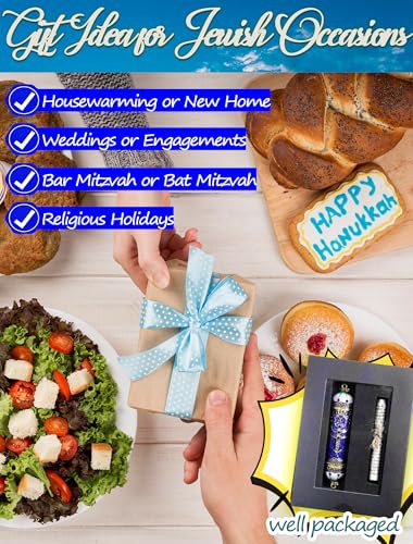 3.8-Inch Enamel Mezuzah Case with Scroll, Royal Blue Metal Door Mezuzah