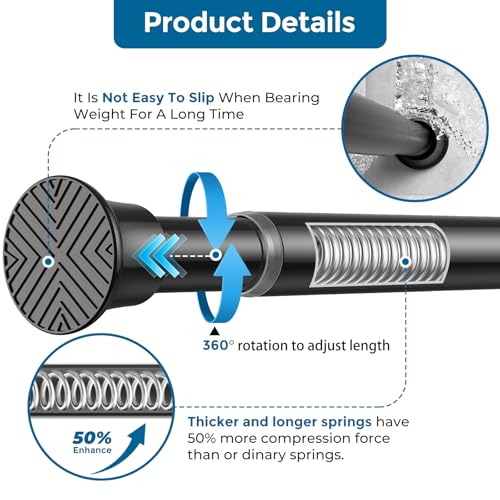 Adjustable Spring Tension Curtain Rod 24-46 Inch, No-Drill Black Steel
