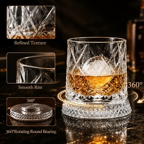 LGSZSFH 10oz 360° Spinning Whiskey Glass with Ice Mold - Grid Edition