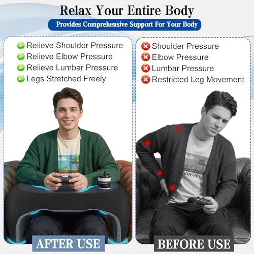Ergonomic Memory Foam Reading Pillow with Cup Holder & Pocket