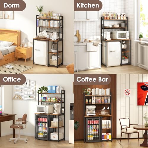 Wooden Mini Fridge Stand with Microwave Shelf and Built-in Power Outlet