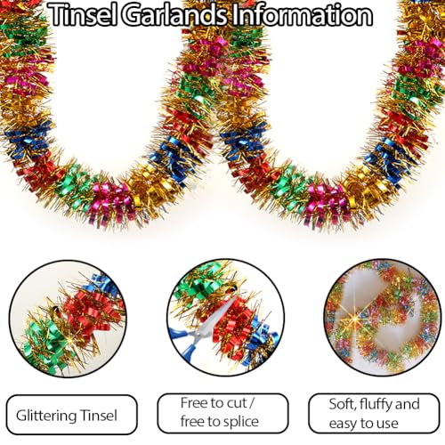 33ft Shiny Christmas Tinsel Garland - 3.5in Thick Metallic Holiday Decor