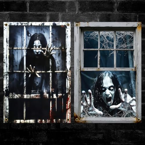 Scary Ghost Window Decorations - 2 Pcs Halloween Cover Set