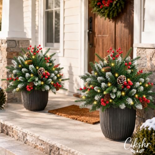 22-inch Lighted Outdoor Christmas Urn Filler with Timer - 2 Pack
