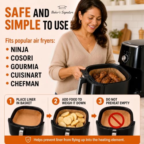 Air Fryer Paper Liners 8 Inch Square 125Pcs Disposable Non-Stick