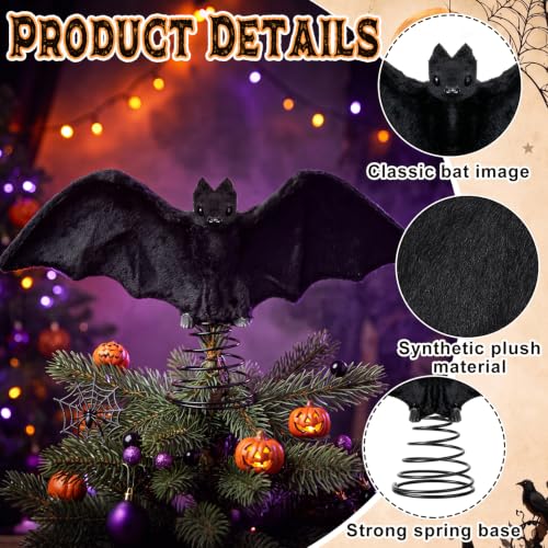 11-Inch Halloween Bat Tree Topper with Spring Base - Spooky Gothic Decor