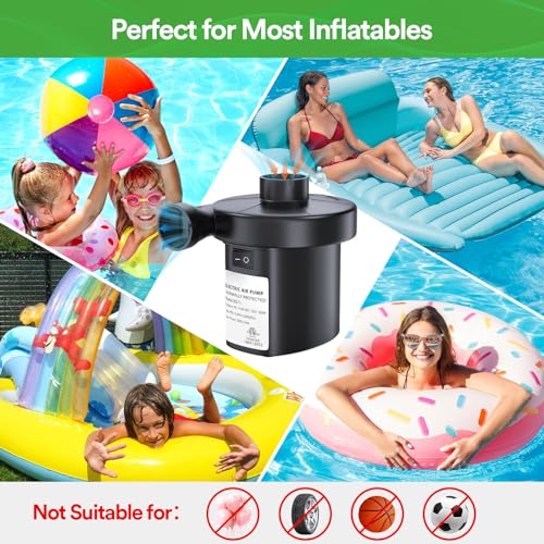 Electric Air Pump for Inflatables - Quick Inflator/Deflator with 3 Nozzles