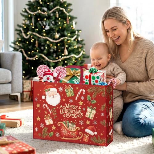Heetobcos 4 Pack 24x18.5x7.8 Jumbo Extra-Large Christmas Gift Bags with Handles (1 Sheet Pack of 4)