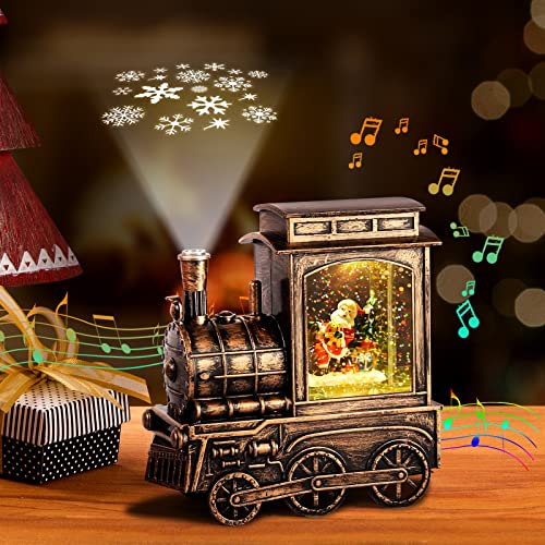 Musical Christmas Snow Globe Train Lantern with Snowflake Projection & 6H Timer