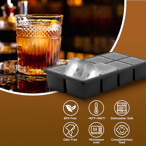 Samuelworld Large Black Silicone Ice Cube Tray with Lid - 24 Big 2-Inch Cubes for Whiskey & Cocktails