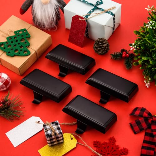 4-Pack Weighted Metal Christmas Stocking Holders for Mantel - Black