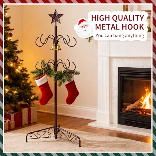 ELYKEN 70-Inch Bronze Christmas Stocking Holder Stand with 8 Adjustable Hooks