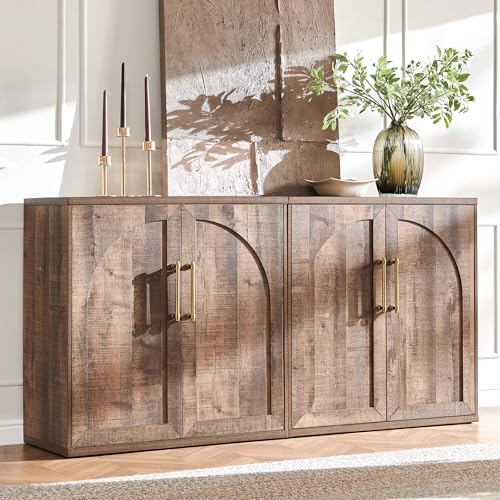 Arched Door Sideboard Buffet Cabinet with Adjustable Shelf, Rustic Oak
