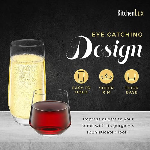 Kitchen Lux 8-Piece Glasses Set - 4 Highball & 4 Rocks Drinkware
