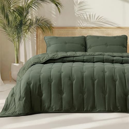 Bedsure Queen Quilt Set - Soft Lightweight Bedspread & 2 Shams, Dark Green