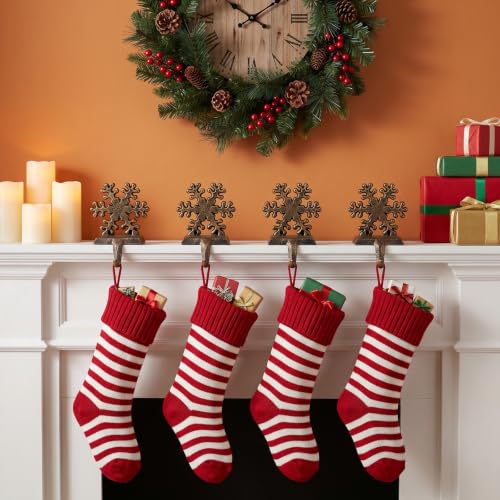 Medoore 6 Pcs Snowflake Stocking Hangers – Cast Iron Heavy Duty Christmas Stocking Holders for Mantel