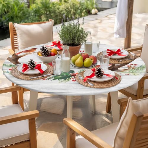 Fitted Round Tablecloth Waterproof Elastic Edge Cover for Kitchen & Indoor Use - 55-60in