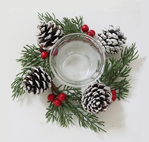 Blue Garlic Christmas Candle Ring - Artificial Red Berry Wreath for Holiday Centerpieces