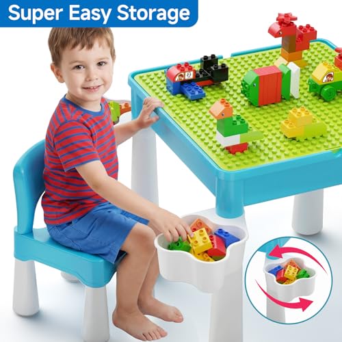 5-in-1 Kids Activity Table and Chair Set with 128 Building Blocks