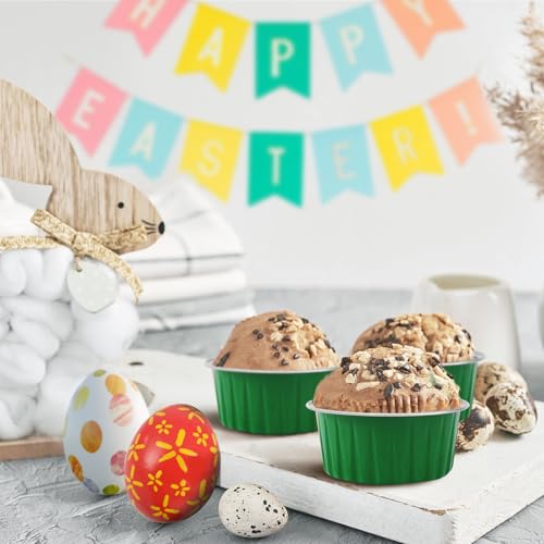 Green Mini Aluminum Foil Cupcake Liners with Lids - 5oz Baking Cups, 50 Pcs