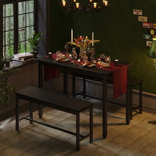Space-Saving 3-Piece Dining Table Set for 4 with Benches