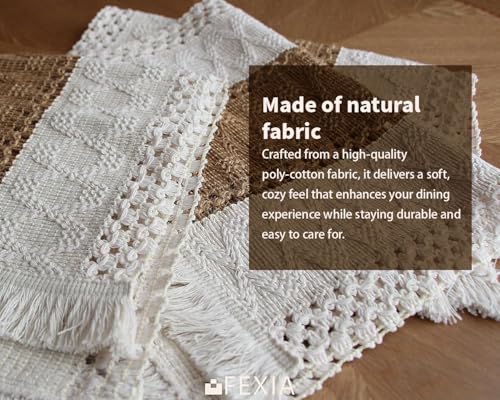 Boho Macrame Placemats Set of 6, Woven Burlap Farmhouse Dining Table Mats