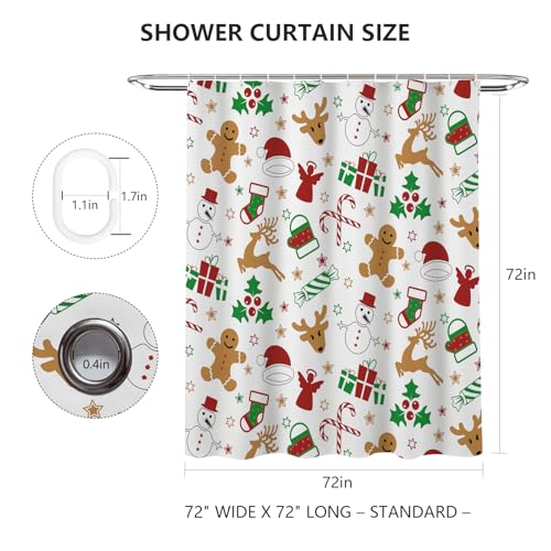 MEHOFOND Colorful Christmas Shower Curtain 72x72 Inch Winter Gingerbread Stars Reindeer Snowman Bathroom Decor Waterproof Polyester