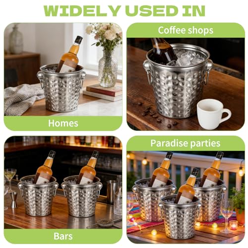 Rainmae 3-Pack Stainless Steel Ice Buckets with Handles & Tongs, 3L Beverage Chillers for Parties & Events