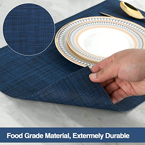 Navy Blue Vinyl Placemats Set of 4 - Heat Resistant & Washable Table Mats