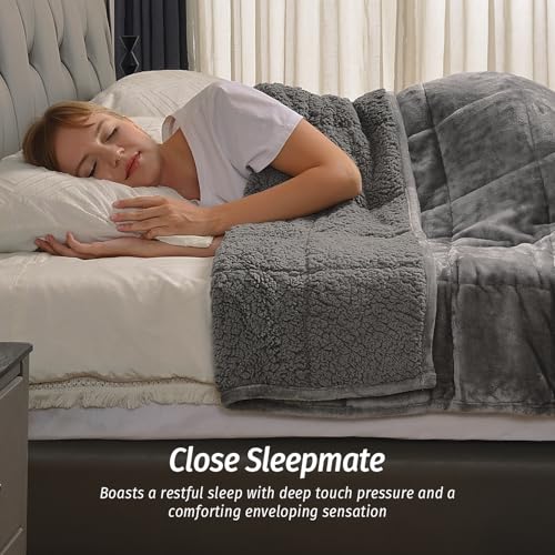 15 lb Weighted Blanket with Sherpa Fleece - 48"x72" Grey Heavy Throw
