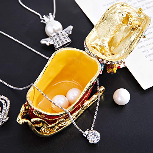 YU FENG Christmas Sleigh Trinket Box with Hinged Enamel & Crystals, 3.5 inch Holiday Decor