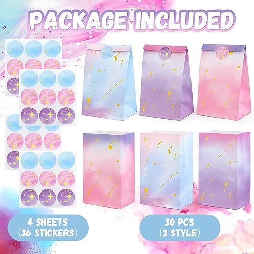 30-Pack Tie Dye Party Favor Bags with Stickers - Pink & Purple Gift Bags