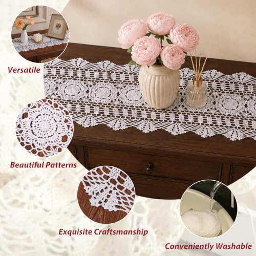Kilofly Handmade Crochet Lace Table Runner 12 x 59 Inch White (White / 12 x 59 inch)