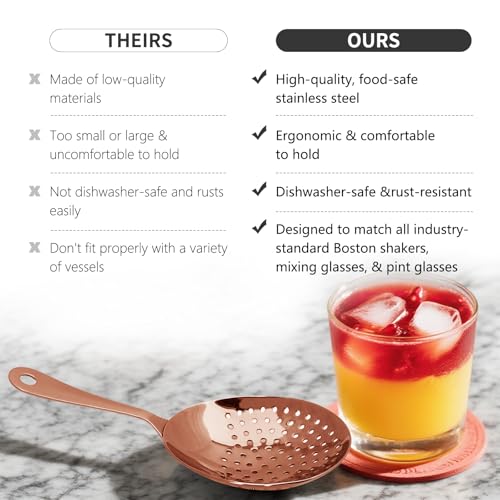 Copper Julep Strainer - 304 Stainless Steel Cocktail Strainer with Rounded Handle, Professional Bar Tool