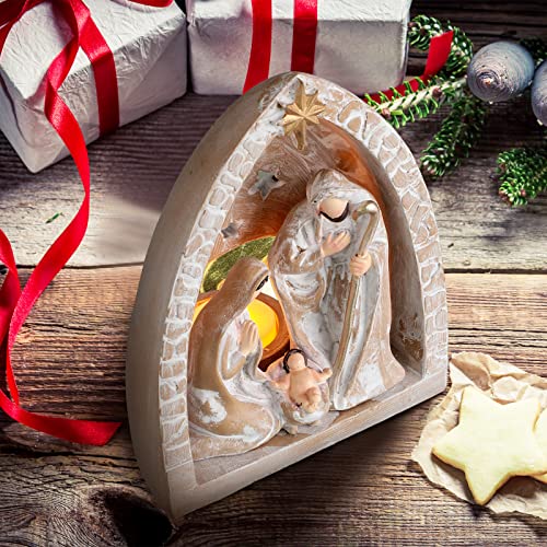 Small Resin Nativity Set with LED Tealight Holder - Holy Family Manger Scene