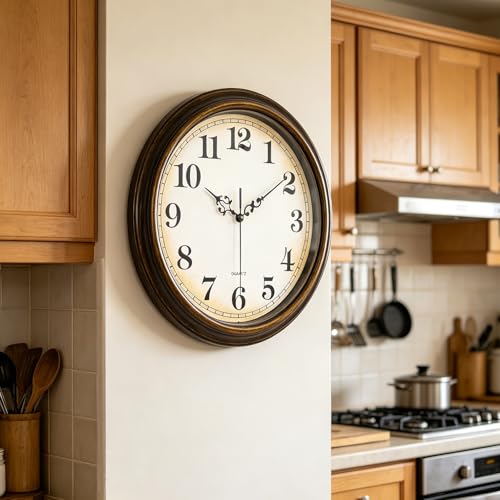 12-Inch Vintage Wall Clock, Silent Non-Ticking Antique Bronze Clock