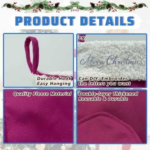 LinaGarten RosePink002 Large Christmas Stockings for Family Holiday Decor, 20 Inch Red Xmas Bulk Stockings