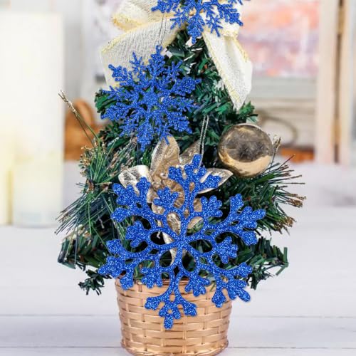 Royal Blue 36pcs Navy Blue Glitter Snowflake Ornaments for Christmas & Winter Decor